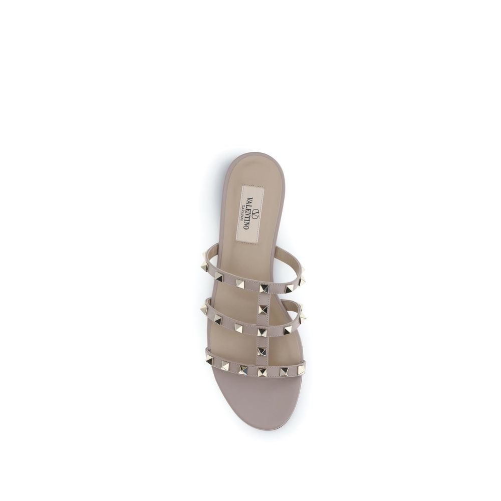 Valentino Garavani Beige Calf Leather Bos Taurus Flat Sandals