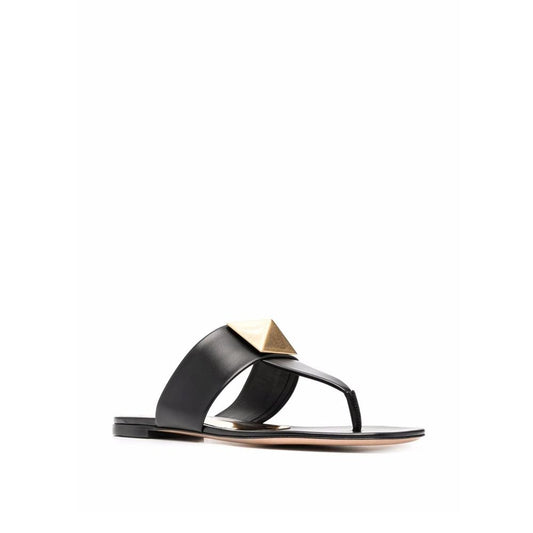 Valentino Garavani Black Leather Flat Sandals