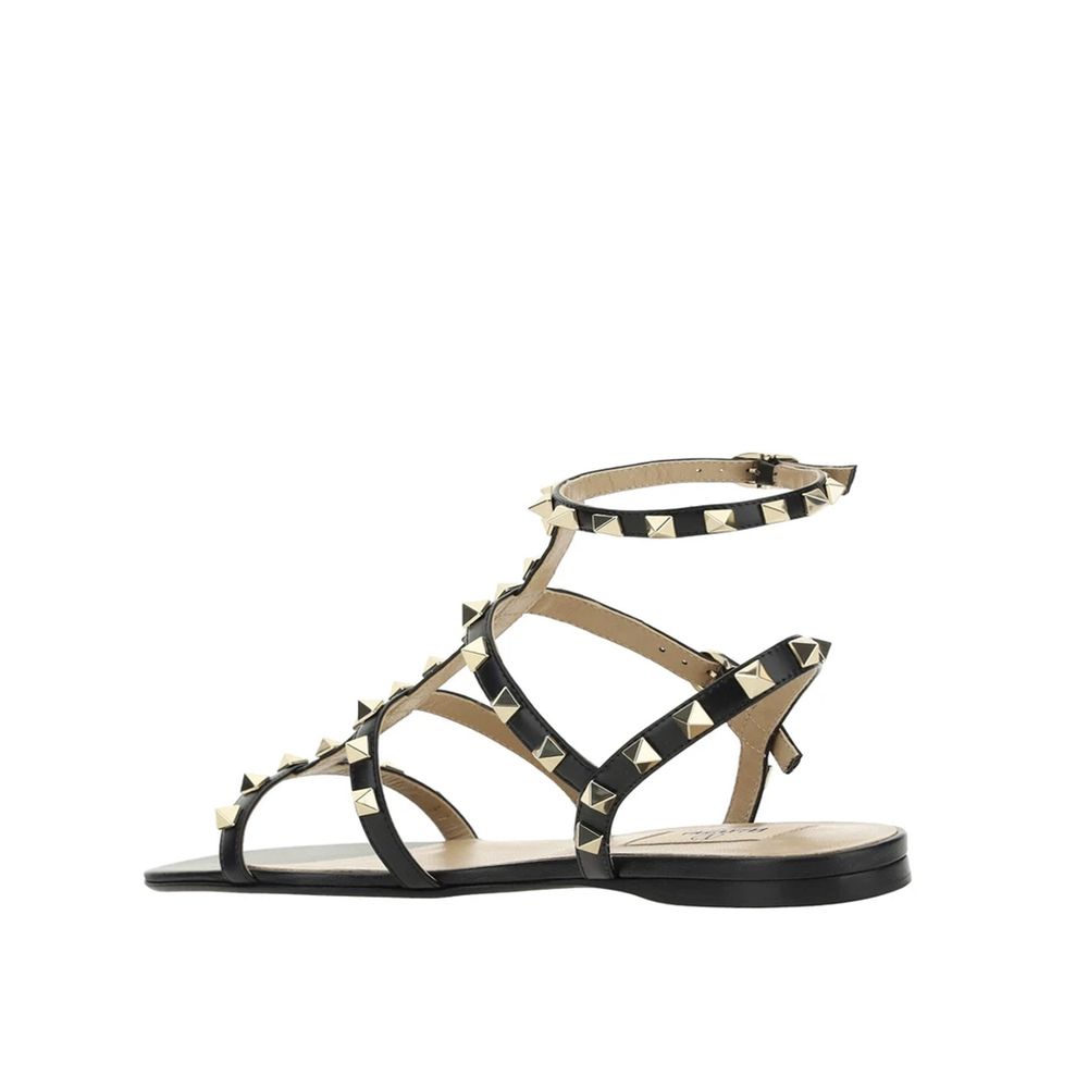 Valentino Garavani Black Calfskin Flat Sandals