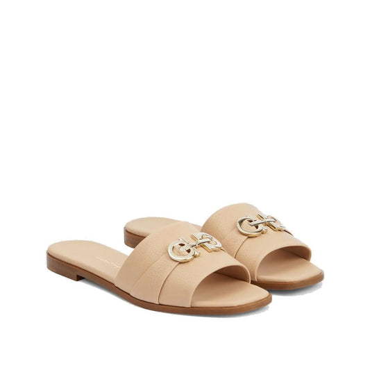 Salvatore Ferragamo Beige Calfskin Flat Sandals