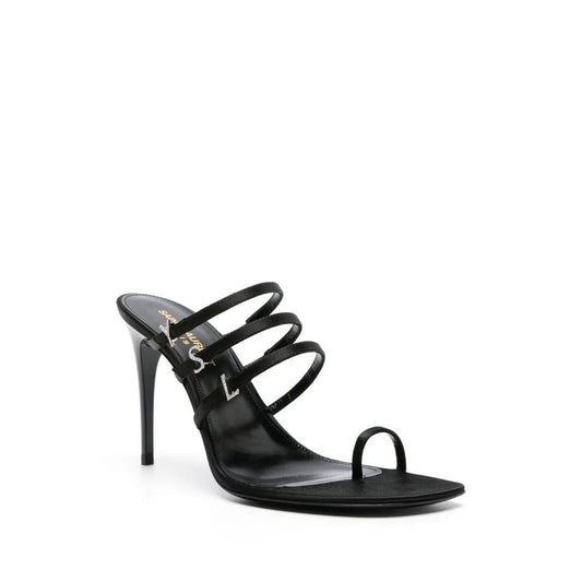 Saint Laurent Black Silk Stiletto Heel Sandals