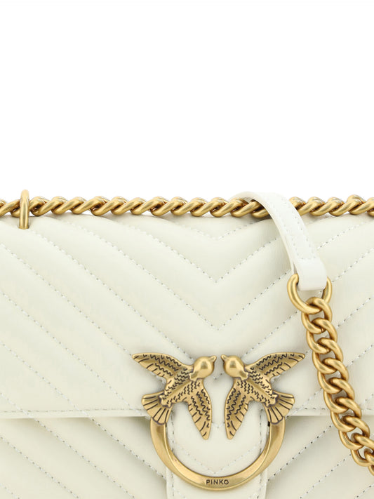 PINKO White Leather Love One Mini Shoulder Bag
