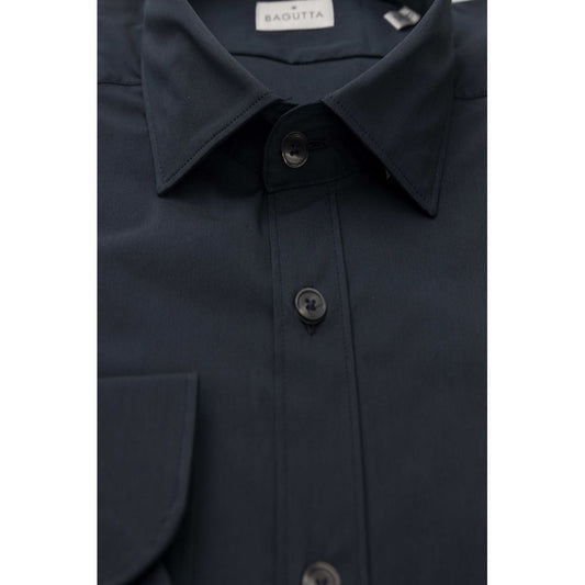 Bagutta Blue Cotton Men Shirt Slim Fit with French Collar
