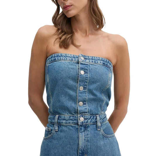Calvin Klein Jeans Langes Baumwollkleid in Blau