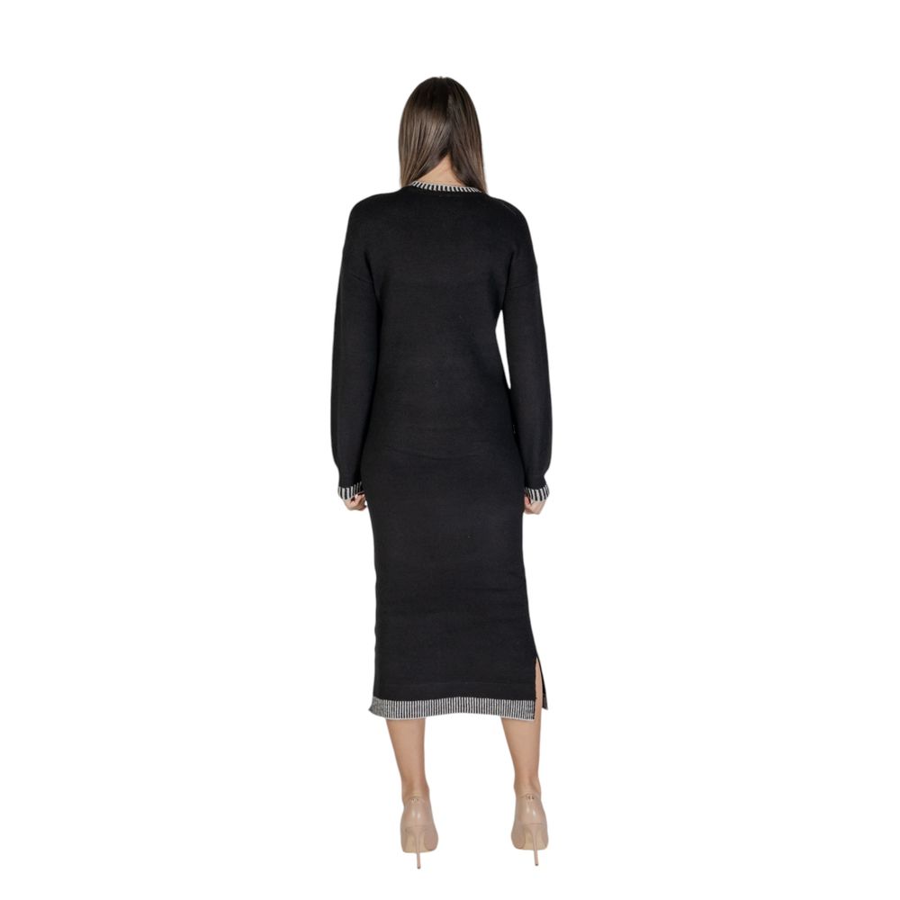 Vila Clothes Black Polyester Midi Dress
