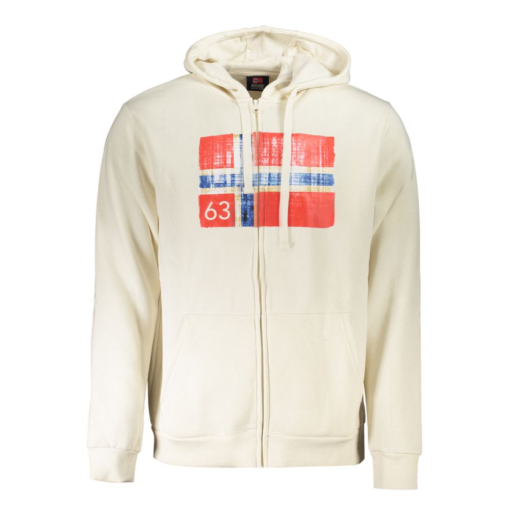 Norway 1963 Weißer Baumwollpullover für Männer mit Kapuze und Taschen