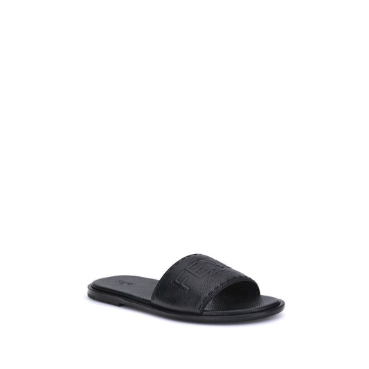 Fendi Black Calf Leather Bos Taurus Flat Sandals