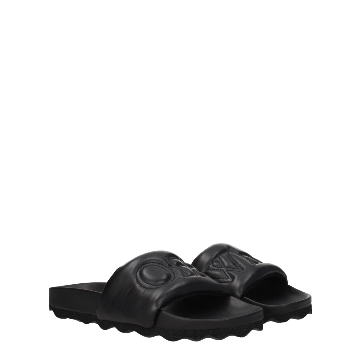 Off-White Schwarze Lederpantoffeln Sandalen