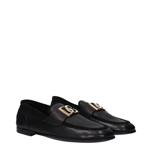 Dolce & Gabbana Black Leather Slip-On Loafers