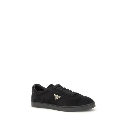 Prada Black Calf Leather Bos Taurus Low Top Sneakers
