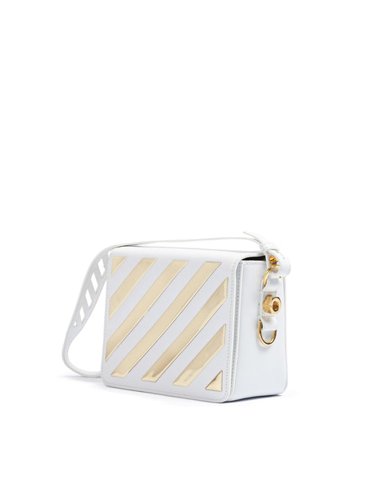 Off-White Weiß/Gold Metallic-Streifen Crossbody Tasche