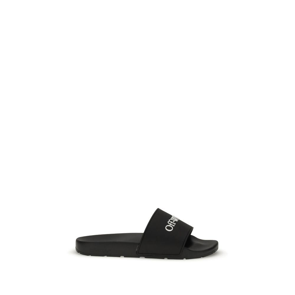 Off-White Schwarze Rutschen mit Bookish-Logo