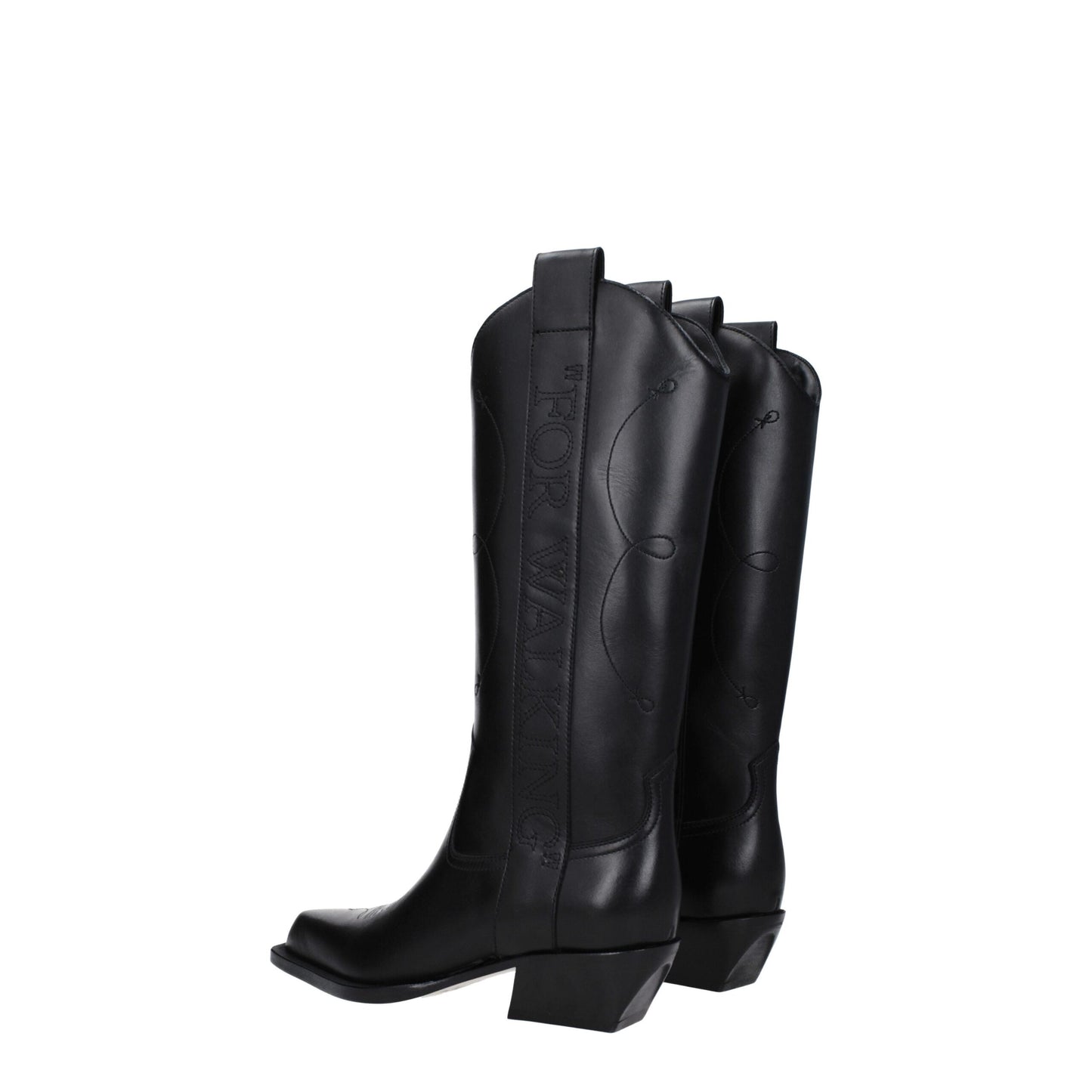 Off-White Schwarze Lederstiefel mit hohem Absatz