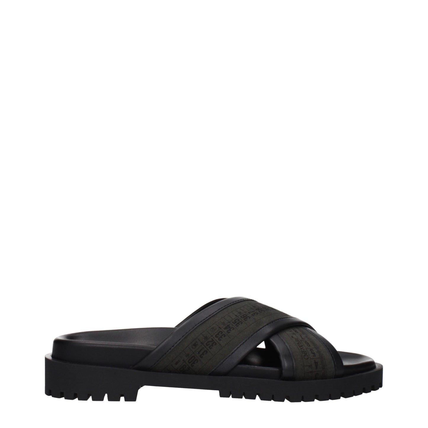 Off-White Flache Sandalen aus grünem Stoff