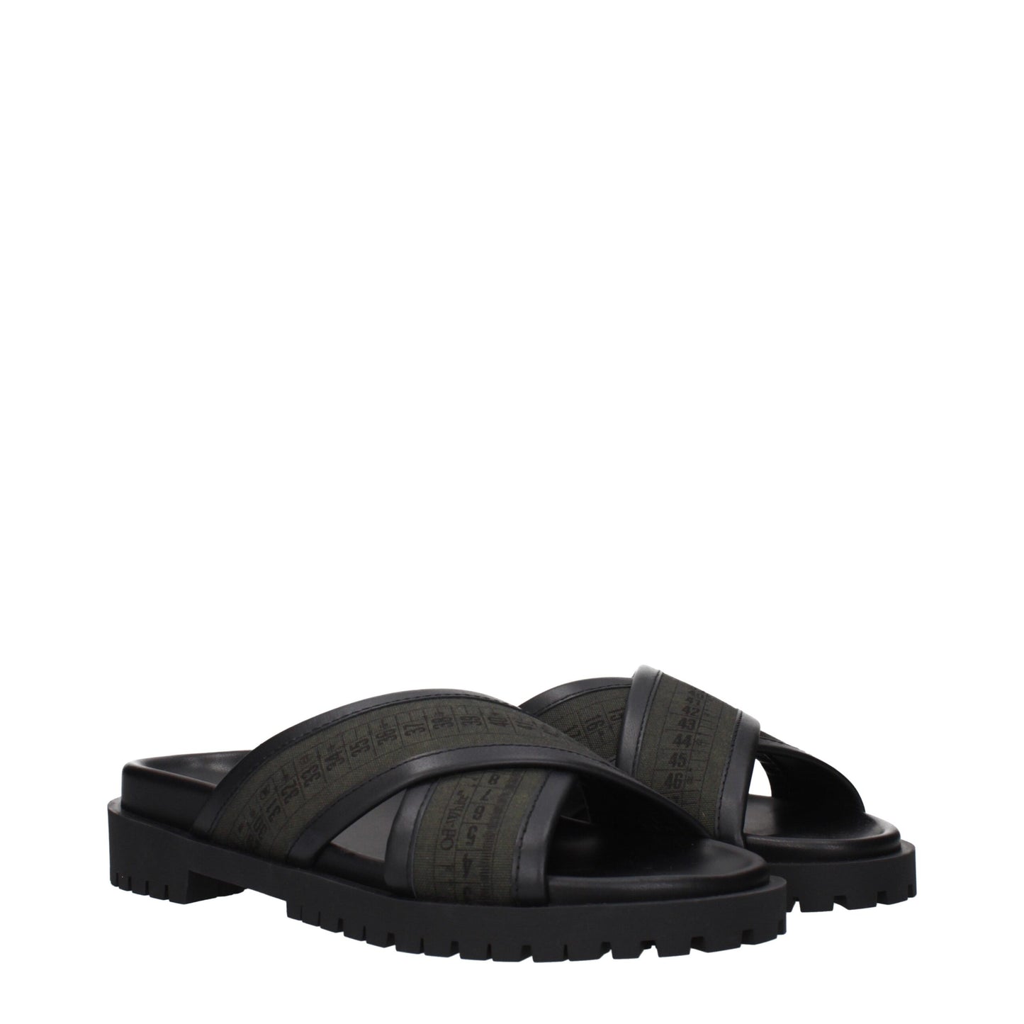 Off-White Flache Sandalen aus grünem Stoff