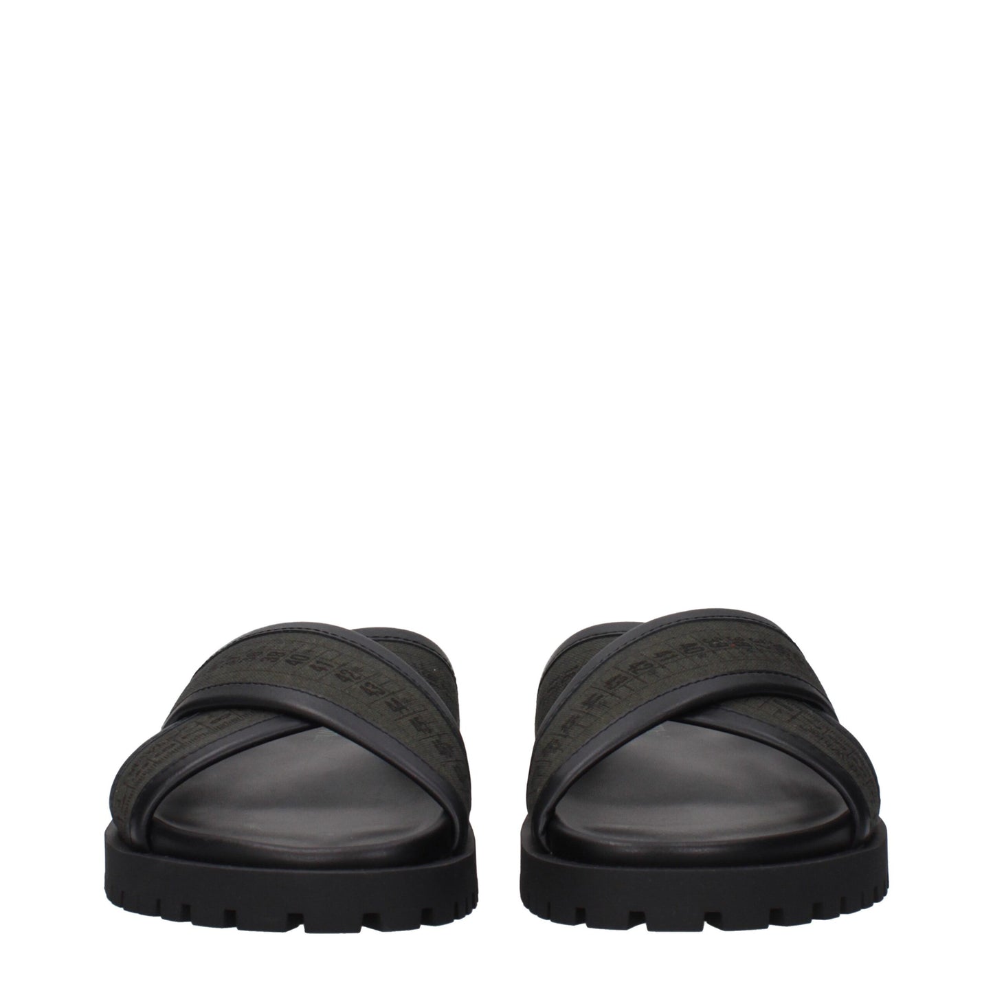 Off-White Flache Sandalen aus grünem Stoff