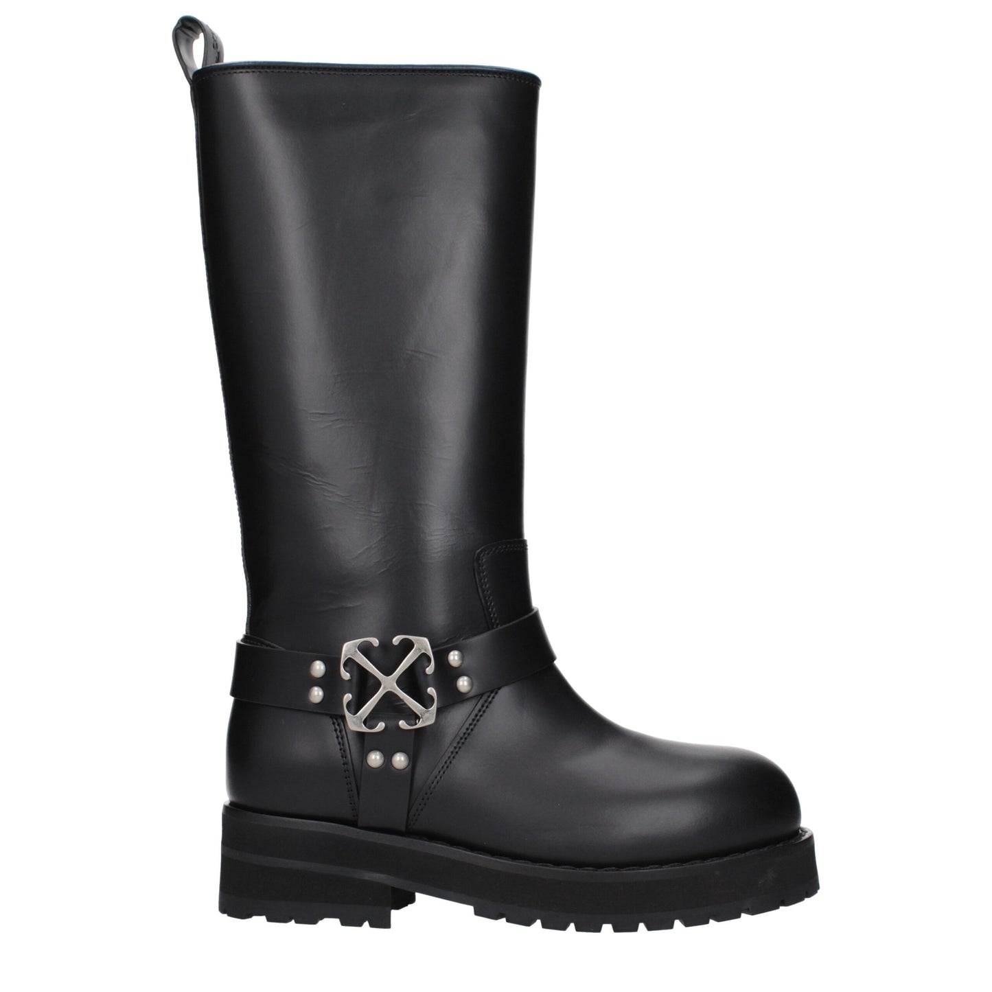 Off-White Flache schwarze Lederstiefel