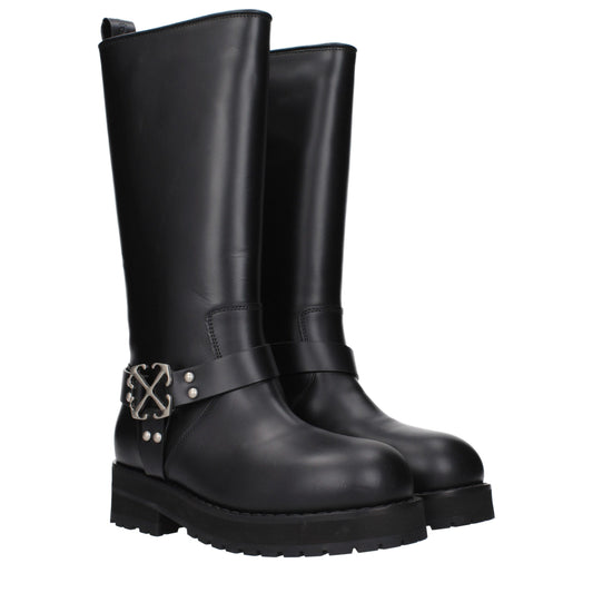 Off-White Flache Stiefel aus schwarzem Leder