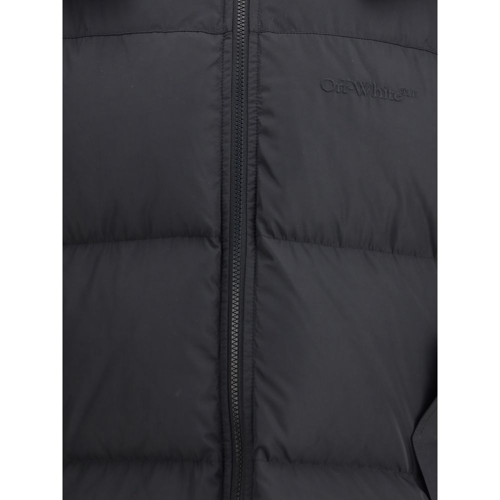 Off-White Diagonale Pfeil-Daunenjacke mit Kapuze
