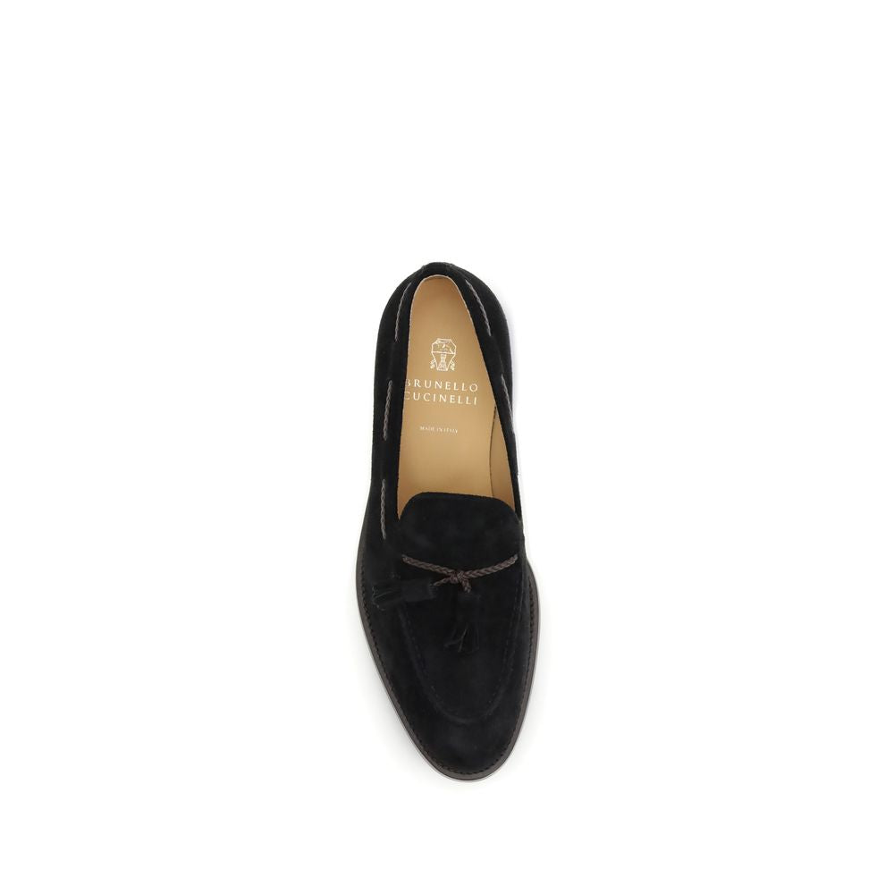 Brunello Cucinelli Black Calf Leather Bos Taurus Slip-On Loafers