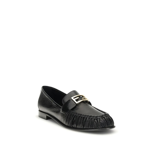 Fendi Black Calf Leather Bos Taurus Slip-On Loafers