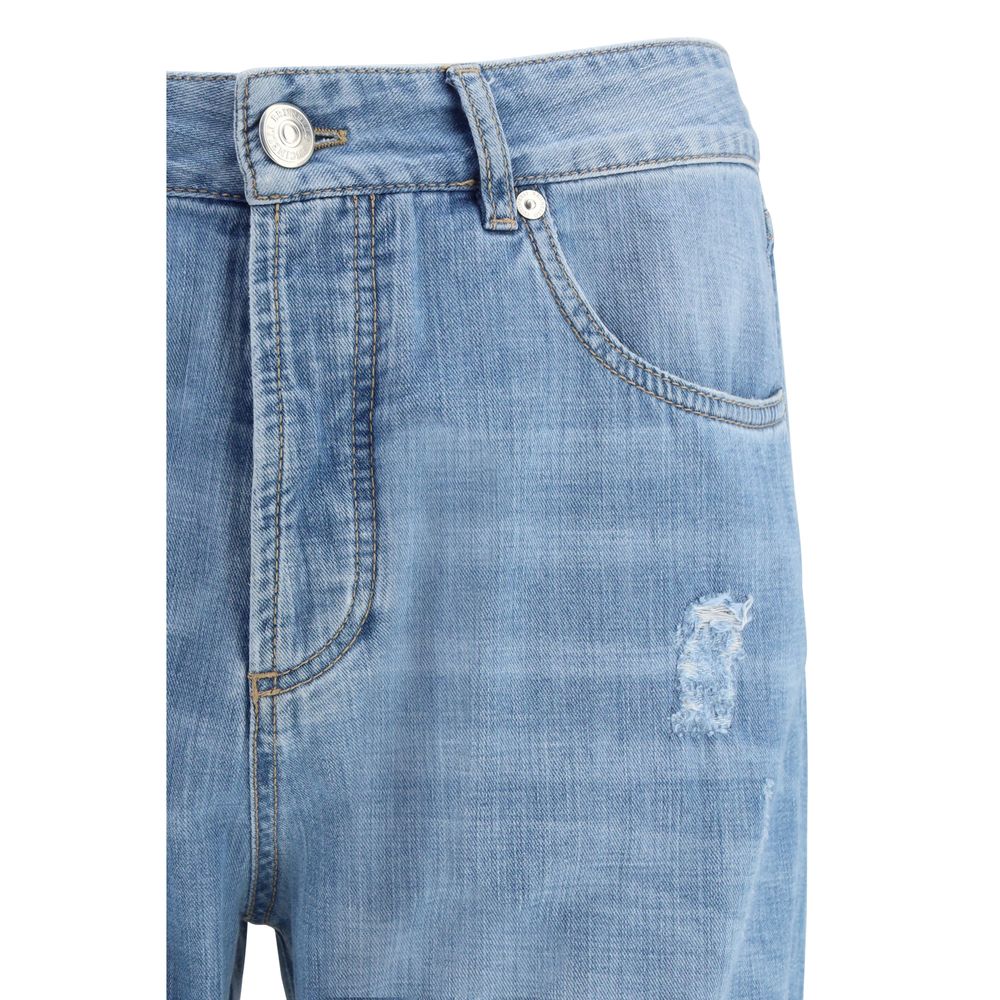 Brunello Cucinelli Light Blue Cotton Relaxed Fit Jeans