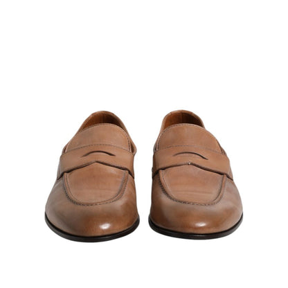 Brunello Cucinelli Brown Leather Slip-On Loafers
