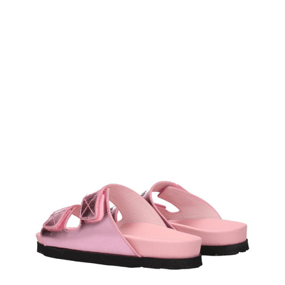 Palm Angels Pink Leather Slippers