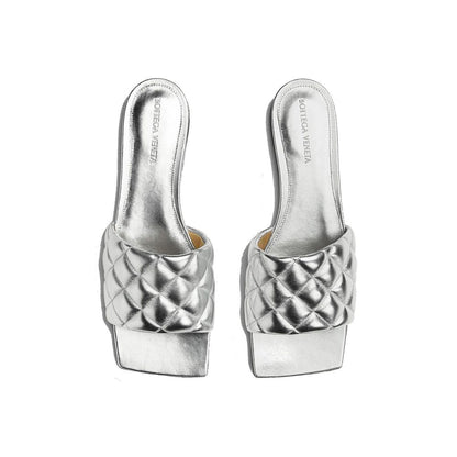 Bottega Veneta Silver Calfskin Flat Sandals