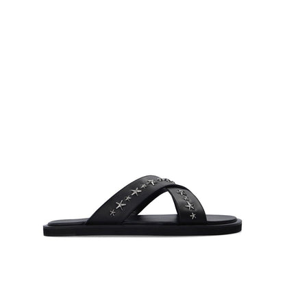 Jimmy Choo Black Calfskin Flat Sandals
