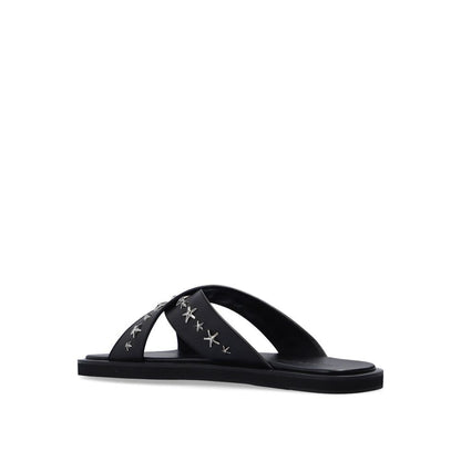 Jimmy Choo Black Calfskin Flat Sandals