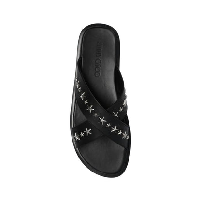 Jimmy Choo Black Calfskin Flat Sandals