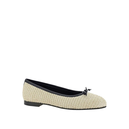 Manolo Blahnik Beige Raffia Ballet Flats