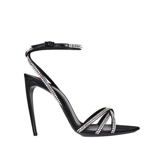 Saint Laurent Black Silk Stiletto Heel Sandals