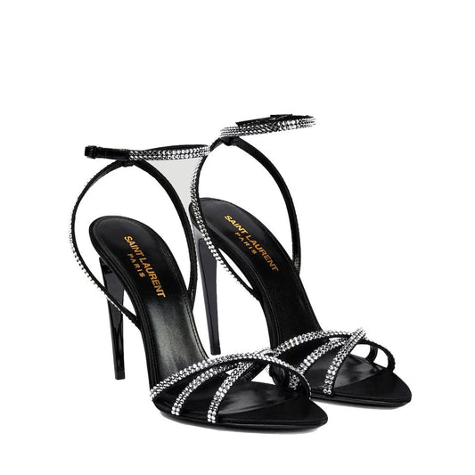 Saint Laurent Black Silk Stiletto Heel Sandals