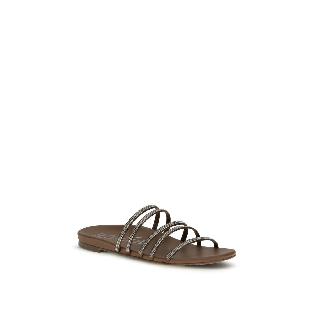 Pedro García Brown Calf Leather Bos Taurus Flat Sandals
