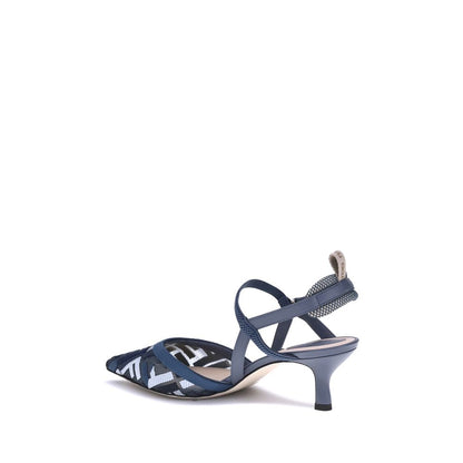 Fendi Blue Polyamide Mid Heel Pumps