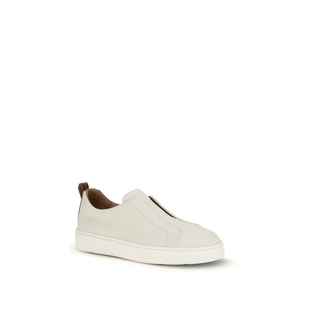 Santoni White Calf Leather Bos Taurus Low Top Sneakers