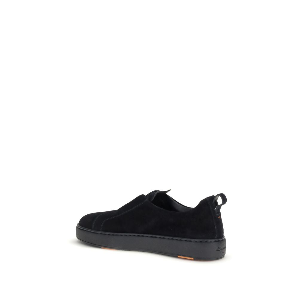 Santoni Black Calf Leather Bos Taurus Low Top Sneakers