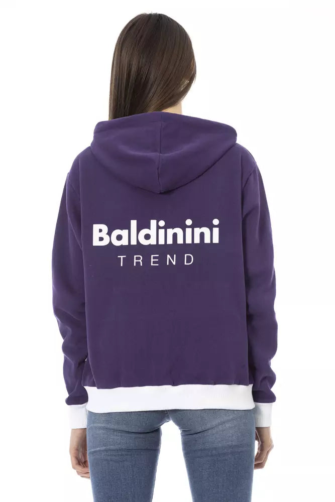 Baldinini Trend Purple Cotton Women Sweater with Adjustable Hood