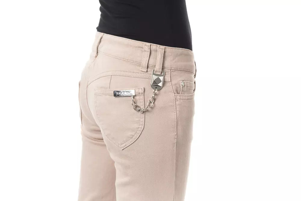 BYBLOS Beige Cotton Women Pant with Back Pocket Chain