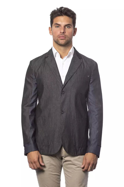 Verri Gray Cotton Men Single Breasted Blazer