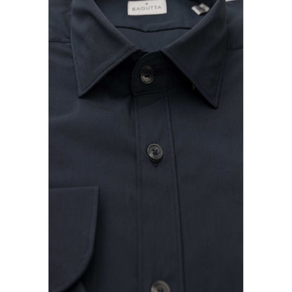 Bagutta Blue Cotton Men Shirt Slim Fit with French Collar