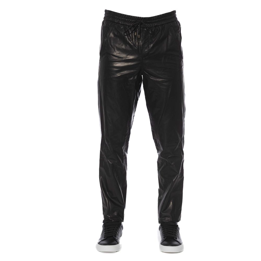 Trussardi Black Lamb Leather Jeans & Pants