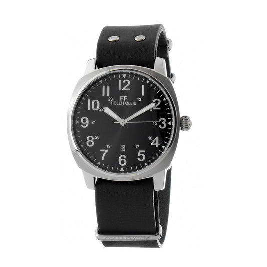 Folli Follie Black Leather Dress Watch