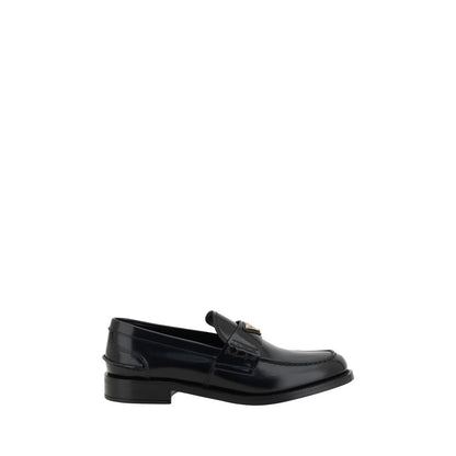 Prada Black Leather Logo Loafers