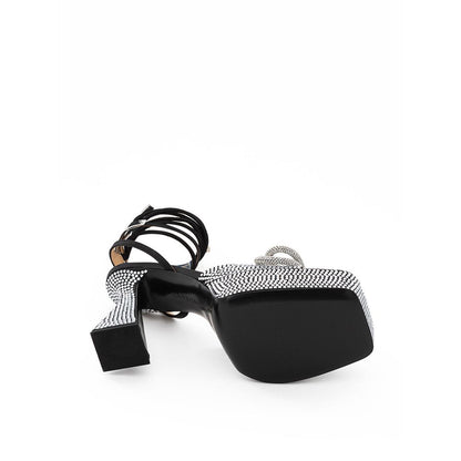 MACH & MACH Black Leather Stiletto Heel Sandals