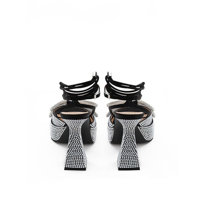 MACH & MACH Black Leather Stiletto Heel Sandals