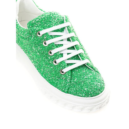 Casadei Green Fabric And Leather Athletic Sneakers