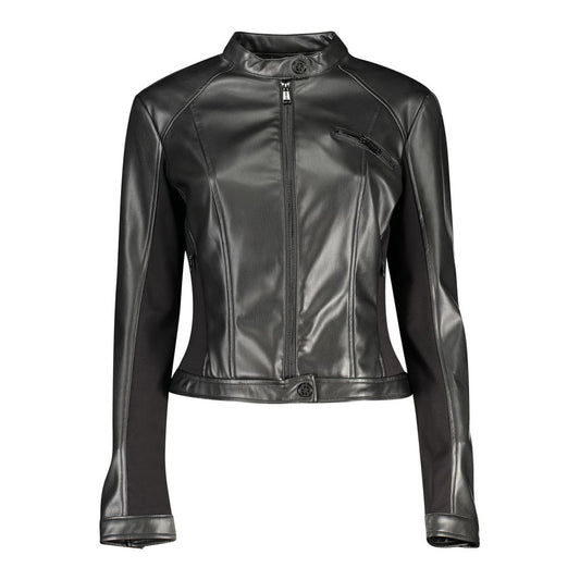 Guess Jeans Black Polyethylene Biker Jacket